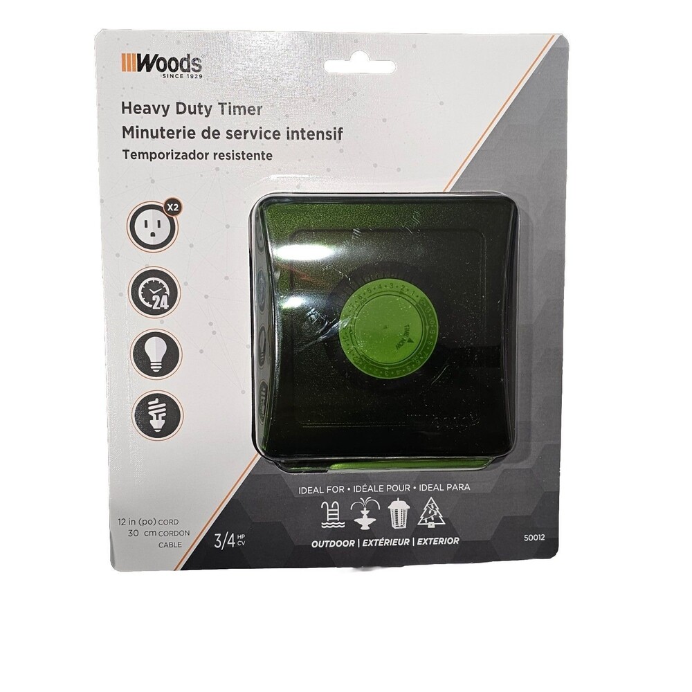 Outdoor 24-Hour Heavy Duty Mechanical Plug-In Timer, 2 Grounded Outlets -50012WD